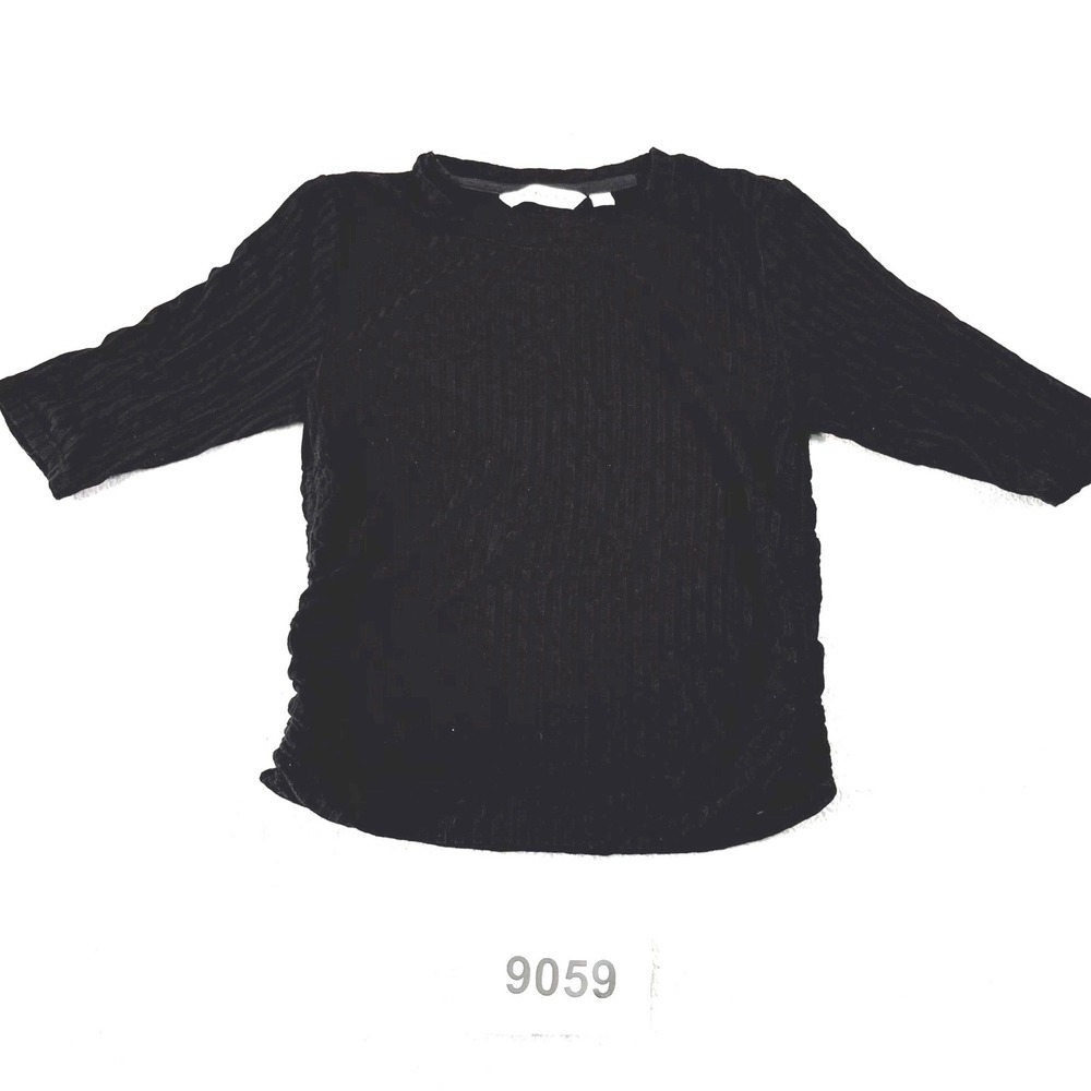Calvin Klein Jeans Ruched Blouse Top Womens Small Black Stretch Crew Neck